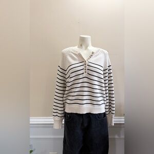 La Maille Sezane Striped V-Neck Buttoned Sweater